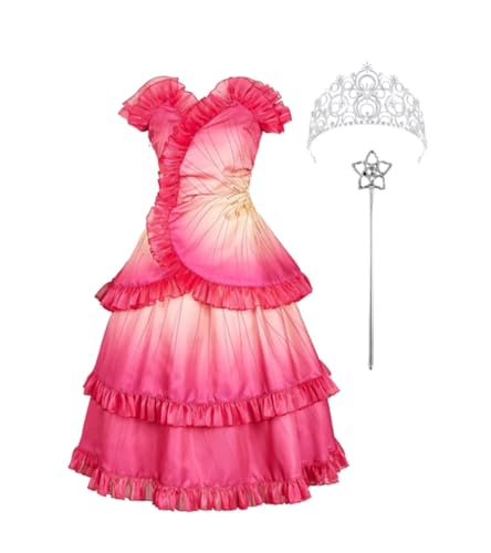 Asnoxuzi Glinda Kostüm Frauen Glinda Cosplay Gute Hexe Erwachsene Halloween Karneval Glinda Rose Kleid Kostüm (Kleid+Krone, X-Small) von Asnoxuzi