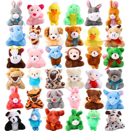 Asona 36-teiles Set Mini-Stofftiere, Kuscheltier Schlüsselanhänger für Kinder - Bulk Party-Mitgebsel, Karneval Preise, Goodie Bag Füller, Klassenbelohnungen für Schule & Geburtstag von Asona