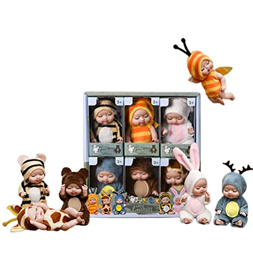 Asotagi Mini Reborn Puppen, 6 Stück Mini Schlafen Wiedergeburt Puppen Miniatur Reborn Puppe Spielzeug, das echt aussieht von Asotagi