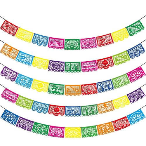 Asoulin Mexikanische Partybanner – 5 Stück Fiesta mexikanische PartyDekorationen Dia De Los Muertos Dekorationen Kunststoff Papel Picado Banner – 5 verschiedene Designs Asoulin Mexikanische Partybanner – 5 Stück Fiesta mexikanische PartyDekorationen Dia De Los Muertos Dekorationen Kunststoff Papel Picado Banner – 5 verschiedene Designs von Asoulin