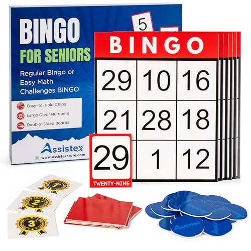 Assistex Große Druck-Bingo-Karten für Senioren – doppelseitige Jumbo-Bingo-Karten mit komplettem Set, lustige Kartenspiele für ältere Menschen, perfekt für unterstütztes Leben und Assistex Große Druck-Bingo-Karten für Senioren – doppelseitige Jumbo-Bingo-Karten mit komplettem Set, lustige Kartenspiele für ältere Menschen, perfekt für unterstütztes Leben und von Assistex