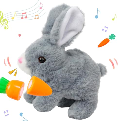 Asslye Interaktives Kaninchen Spielzeug, Hase Spielzeug, Hüpfendes Kaninchen, Hase Kuscheltier, Geräusche Macht und Dessen Ohren und Nase Sich Bewegen, Plüschhase für Weihnachtstag Geschenke von Asslye