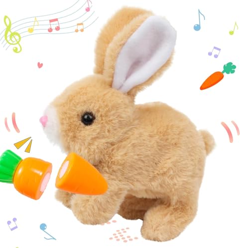 Asslye Interaktives Kaninchen Spielzeug, Hase Spielzeug, Hüpfendes Kaninchen, Hase Kuscheltier, Geräusche Macht und Dessen Ohren und Nase Sich Bewegen, Plüschhase für Weihnachtstag Geschenke von Asslye