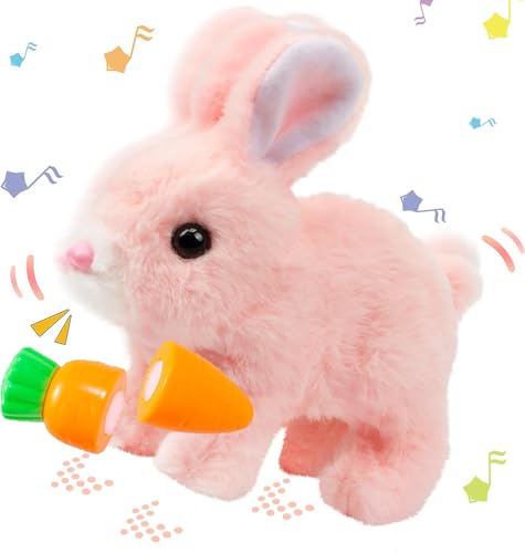 Asslye Interaktives Kaninchen Spielzeug, Hase Spielzeug, Hüpfendes Kaninchen, Hase Kuscheltier, Geräusche Macht und Dessen Ohren und Nase Sich Bewegen, Plüschhase für Weihnachtstag Geschenke von Asslye