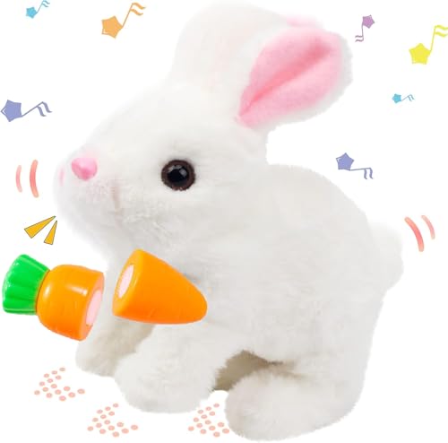 Asslye Interaktives Kaninchen Spielzeug, Hase Spielzeug, Hüpfendes Kaninchen, Hase Kuscheltier, Geräusche Macht und Dessen Ohren und Nase Sich Bewegen, Plüschhase für Weihnachtstag Geschenke von Asslye