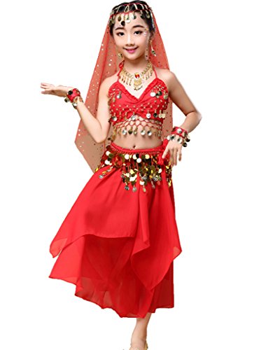 Astage Mädchen Kleid Kinder Bauchtanz Halloween Karneval Kostüm-SätzeRotL von Astage