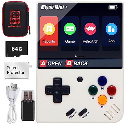 Miyoo Mini Plus Handheld-Spielekonsole, 3,5-Zoll-Open-Source-Retro-Spielekonsole mit 64G-TF-Karte, über 10000 integrierte, Klassische Spiele, unterstützt WLAN,Mit Aufbewahrungstasche von Astarama
