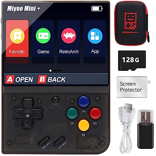 Miyoo Mini Plus Handheld Spielekonsole mit Hartschalengehäuse, 3,5 Zoll IPS Retro Bildschirm Videospielkonsole, integrierte 128G TF Karte 15000+ Spiele und 3000-mAh-Akku, unterstützt WLAN von Astarama
