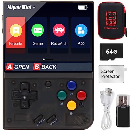 Miyoo Mini Plus Handheld Spielekonsole mit Hartschalengehäuse, 3,5 Zoll IPS Retro Bildschirm Videospielkonsole, integrierte 64G TF Karte 10000+ Spiele und 3000-mAh-Akku, unterstützt WLAN von Astarama