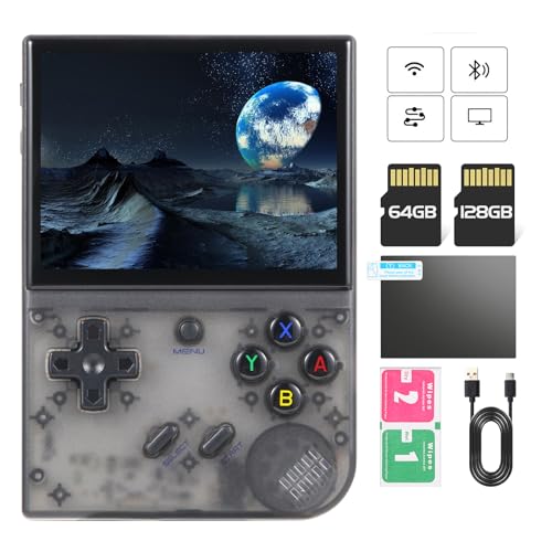RG35XX Plus Handheld-Spielekonsole, 3,5-Zoll Retro-Videospielkonsole mit 64G TF-Karte & 5500+ Spielen, eingebautem 3300-mAh-Akku, unterstützt 5G-WLAN & Bluetooth (Transparentes Schwarz, 128G) von Astarama