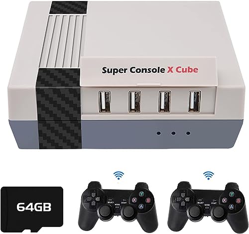 Retro Videospielkonsole, 64G Superkonsole X Cube, eingebaute 50+ Emulatoren und 33.000 Spiele, 4K TV HD/AV Ausgang, Dual Wireless 2.4G Controller, unterstützt WLAN/LAN von Astarama