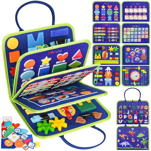 Busy Board Montessori Spielzeug - Motorikbrett & Sensorik Activity Board für Kleinkinder- Reisespielzeug für Auto/Flugzeug Quiet Book - Geschenk für Jungen & Mädchen (Blau) von Asten