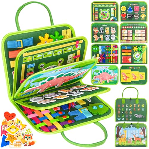 Busy Board Montessori Spielzeug - Motorikbrett & Sensorik Activity Board für Kleinkinder- Reisespielzeug für Auto/Flugzeug Quiet Book - Geschenk für Jungen & Mädchen (Grün) von Asten