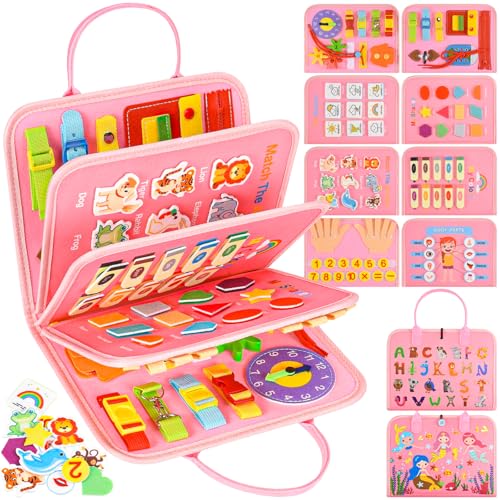 Busy Board Montessori Spielzeug - Motorikbrett & Sensorik Activity Board für Kleinkinder- Reisespielzeug für Auto/Flugzeug Quiet Book - Geschenk für Jungen & Mädchen (Rose) von Asten