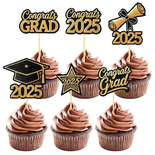 AstraGlam Graduation Cupcake Toppers Set, 18 Stück Glitzernde Toppers Für Abschlussfeiern 2025, Bachelor Hut Und Promotions Geschenke, Keine Montage Erforderlich von AstraGlam