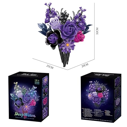 Astrevo 822Pcs Lila Rosen Künstliche Blumen Bouquet Building Block Set KK20008 von Astrevo