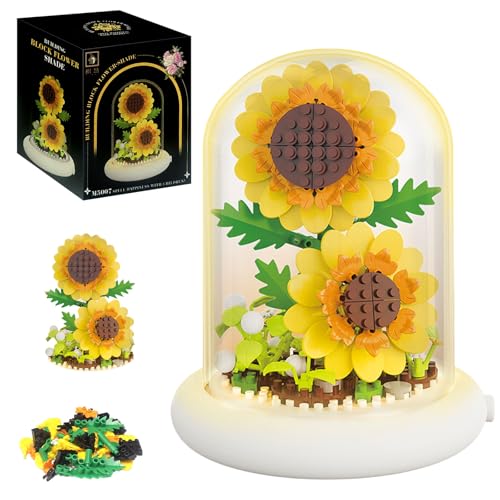 Astrevo Blumen Bausteine Set mit LED Beleuchtung, Sonnenblumen Blumenstrauß mit Staubdichte Kuppel Und Sockel, Mikro Blumen Bausteine Geschenke für Mädchen Mama Freundin Astrevo Blumen Bausteine Set mit LED Beleuchtung, Sonnenblumen Blumenstrauß mit Staubdichte Kuppel Und Sockel, Mikro Blumen Bausteine Geschenke für Mädchen Mama Freundin von Astrevo