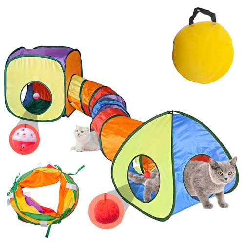 3-in-1-Katzentunnel für Indoor-Katzen, Katzenspiel-Tunnel mit 2 hängenden Bällen, Katzengehege, Katzenwürfel, Zelt, faltbar, mit Aufbewahrungstasche für drinnen und draußen, Haustiere, Welpen von Astrify