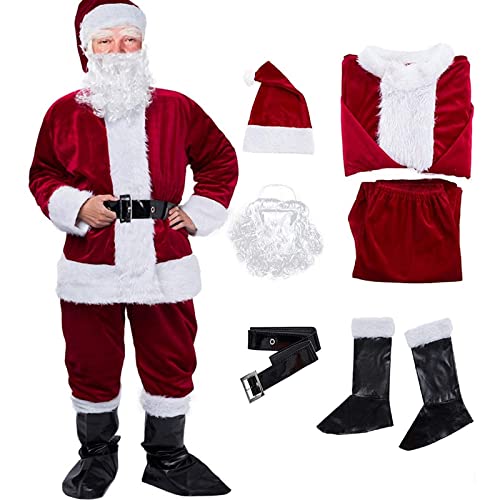 Unisex Weihnachten Deluxe Weihnachtsmann Anzug Xmas Velvet Grinch Cosplay Kostüme Set Furry Thick Rollenspiel 6-12pcs Outfit, 6 x Weihnachtsmann, XXXL von Aststle
