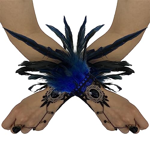 1Paar Damen Kostüme Manschetten Natürlichen Federn Handgelenk Gothic Feder Manschetten Federschmuck Knöchelmanschette Haar-Accessoire für Game Party Halloween Kostüm Rollenspiel Party Königsblau von Asudaro