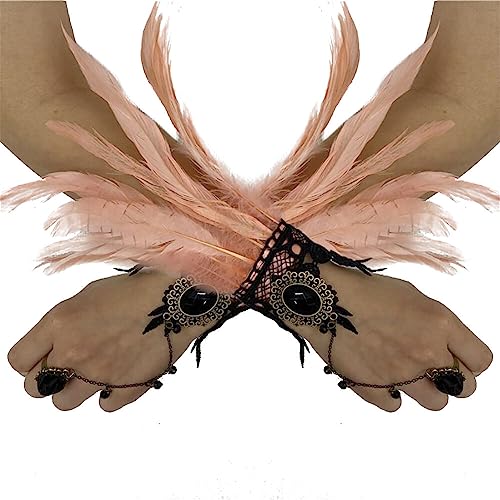 1Paar Damen Kostüme Manschetten Natürlichen Federn Handgelenk Gothic Feder Manschetten Federschmuck Knöchelmanschette Haar-Accessoire für Game Party Halloween Kostüm Rollenspiel Party Dunkler Pfirsich von Asudaro