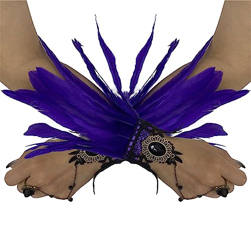 1Paar Damen Kostüme Manschetten Natürlichen Federn Handgelenk Gothic Feder Manschetten Federschmuck Knöchelmanschette Haar-Accessoire für Game Party Halloween Kostüm Rollenspiel Party Helles Lila von Asudaro