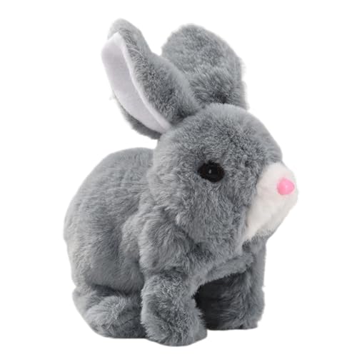 Asudaro 17 cm x 10 cm x 17 cm elektrisches Plüsch-Hasenspielzeug, gehendes, quietschendes elektrisches Plüsch-Hasenspielzeug mit Wackelohren, interaktive Haustiergeschenke für Kleinkinder, Grau von Asudaro
