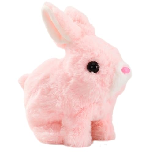Asudaro 17 cm x 10 cm x 17 cm elektrisches Plüsch-Kaninchenspielzeug, läuft, quietscht, elektrisches Plüsch-Hasenspielzeug mit Wackelohren, interaktives Haustier-Geschenk für Kleinkinder, Pfirsich von Asudaro