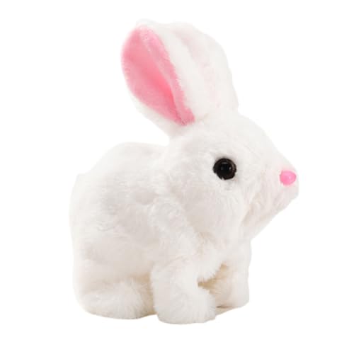 Asudaro 17 cm x 10 cm x 17 cm elektrisches Plüsch-Kaninchenspielzeug, läuft, quietscht, elektrisches Plüsch-Hasenspielzeug mit Wackelohren, interaktives Haustier-Geschenk für Kleinkinder, weiß von Asudaro
