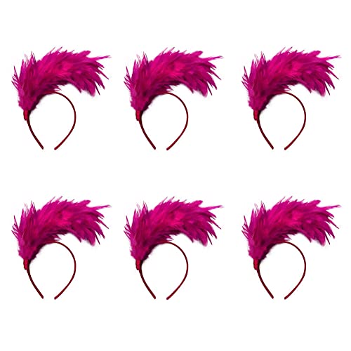 Asudaro 1920er Jahre Feder Flapper Stirnband, 6Pcs Damen Vintage Flapper Kopfbedeckung Haarreif Haarband Hochzeit Party Kostüm Accessoires für Party Kostüm Schmuck Frauen Mädchen Rose Rot von Asudaro