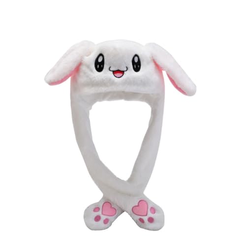 Asudaro 30 cm x 50 cm bewegliche Hasenohren-Mütze, hüpfende interaktive Hasenohren-Mütze, Plüsch-Hasenohren, Halloween-Kostüm, Cosplay, Hasenohren-Mütze, weiße, nicht leuchtende Hasenohren-Kappe von Asudaro