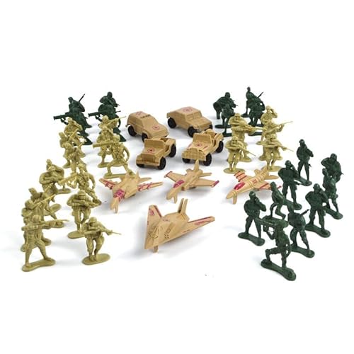 Asudaro Militärische Szene Modell Spielzeug, Militärspielset Militär Playset Modell Set mit kleinen Soldaten Weltkrieg II Kunststoff-Flugzeug Militär Armee Figuren Spielzeug für Jungen 48 Stück von Asudaro