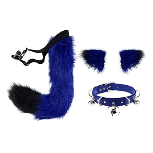 Asudaro Wolf Kostüm Set, Flauschige Plüsch Tier Ohr Schwanz Wolf Katze Cosplay Party Kostüm Pelzigen Tier Schwanz Hals Kragen große Kunstpelz Ohren Haarspange für Kinder Mädchen Frauen von Asudaro