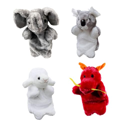 Handpuppe, Asudaro 4Pcs Roter Drache/Elefant/Weißes Schaf/Koala Handpuppen Stofftiere Spielzeug für Geschenke Geschichtenerzählen für Kinder - für Kinder Geburtstagsspiele Schulen von Asudaro