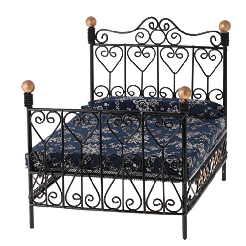 Asuinxurr 1: 12 Puppenhaus Miniatur Schlafzimmer Moebel Metall Bett mit Matratze Zubehoer Spielzeug schwarz Asuinxurr 1: 12 Puppenhaus Miniatur Schlafzimmer Moebel Metall Bett mit Matratze Zubehoer Spielzeug schwarz von Asuinxurr