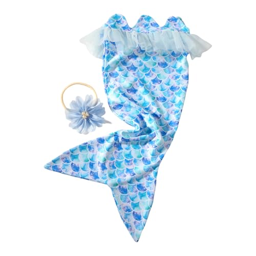Asukohu 2pcs Baby Long Fish Tail Strampler Fotoshootings Kleid Und Passende Stirnbandfotografie Set Für Neugeborenenfeierlichkeiten von Asukohu