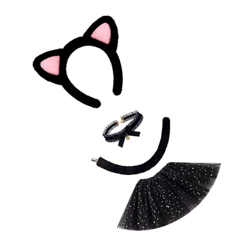 Asukohu 3/4-teiliges Katzenkostüm-Set, Halloween-Kostüm, Cosplay, Party, Requisiten, Katzenohren, Stirnband, Glocken, Choker, Schwanz, Tutu für Kinder und Mädchen Asukohu 3/4-teiliges Katzenkostüm-Set, Halloween-Kostüm, Cosplay, Party, Requisiten, Katzenohren, Stirnband, Glocken, Choker, Schwanz, Tutu für Kinder und Mädchen von Asukohu