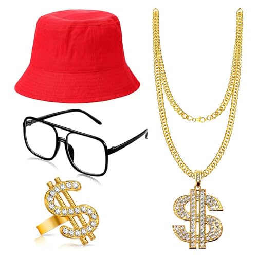 Asukohu 80er 90er Rapper Kostüm Set 80er 90er Jahre Hip Hop Kostüm Zubehör Radio Halskette Eimer Hut Brille für Halloween Party Asukohu 80er 90er Rapper Kostüm Set 80er 90er Jahre Hip Hop Kostüm Zubehör Radio Halskette Eimer Hut Brille für Halloween Party von Asukohu