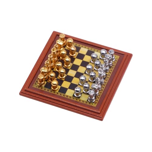 Asukohu Dekoratives Miniatur-Schach-Set, komplettes Metallbrett und Figuren für Puppenhäuser, künstlerisches Metallschachbrett für Sammler Asukohu Dekoratives Miniatur-Schach-Set, komplettes Metallbrett und Figuren für Puppenhäuser, künstlerisches Metallschachbrett für Sammler von Asukohu
