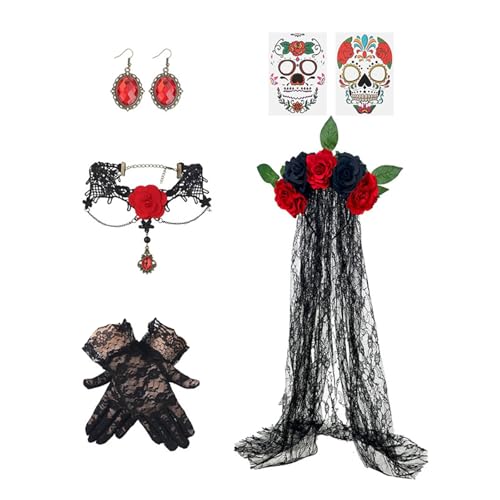 Asukohu Des Deads Kostümzubehör Dias Des Los Muerto Frauen Kostüm Halloween Cosplay Kostüm Blumenkronen Stirnbänder Des Deads Kostüm von Asukohu