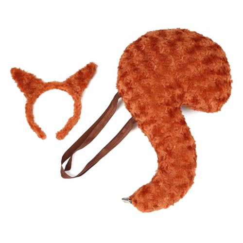 Asukohu Eichhörnchenohren und -schwanz Set Tier Eichhörnchen Kostüm Set Ohren Stirnband Schwanz Halloween Cosplay Kostüme Tierkostüm von Asukohu