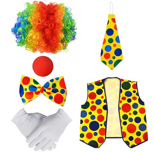 Asukohu Erwachsene Clown Dress Up Accessoires Für Halloween Partys Und Charakter Imitationsrolle Spielen Rainbow Hair Nase Outfit Party Performances Anzug von Asukohu