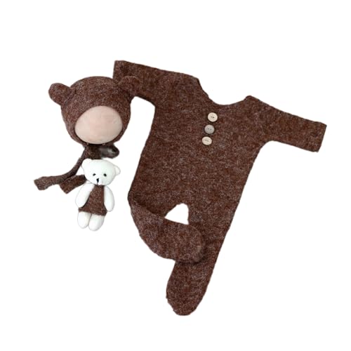 Asukohu Fotoshooting-Requisiten für Neugeborene, Baby-Bär-Kostüm, Mütze, gestrickter Strampler mit Fuß, Foto-Outfit, Bären-Thema, Baby-Outfit Asukohu Fotoshooting-Requisiten für Neugeborene, Baby-Bär-Kostüm, Mütze, gestrickter Strampler mit Fuß, Foto-Outfit, Bären-Thema, Baby-Outfit von Asukohu