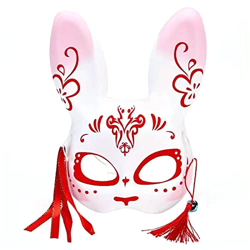 Asukohu Fox-Mask Handbemalte Hasenohren, Tier-Cosplay, Halbgesichtsmasken, Maskerade, Party, Halloween, Kostüm, Requisiten, Kitsune-Fuchs von Asukohu