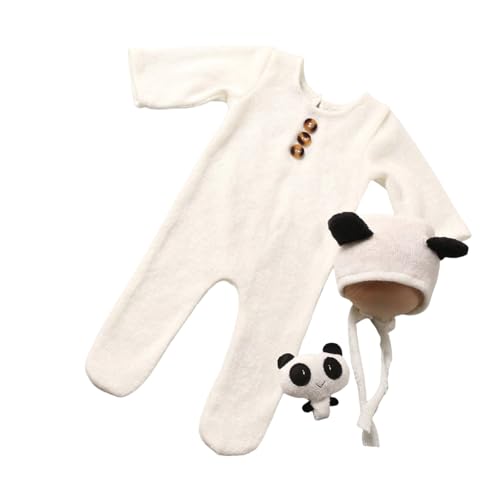 Asukohu Gemütliche Panda Themen Neugeborene Fotoshootings Requisiten Setzen Sie Weiche Und Atmungsaktive Kostümhut Und Strampler Für Babybilder von Asukohu