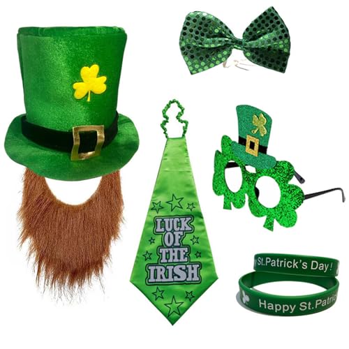 Asukohu Grüner großer Barthut für den StPatricks-Tag mit Brillen, Festival-Dekoration, irischer Nationalfeiertag, Party-Kostüm-Set, irisches Motto-Party-Zubehör Asukohu Grüner großer Barthut für den StPatricks-Tag mit Brillen, Festival-Dekoration, irischer Nationalfeiertag, Party-Kostüm-Set, irisches Motto-Party-Zubehör von Asukohu