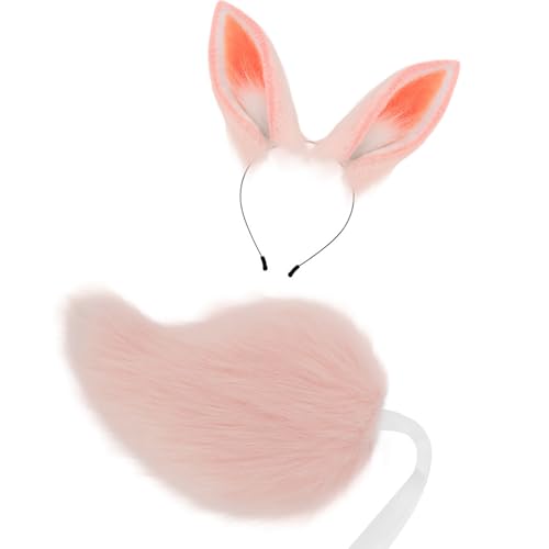 Asukohu Halloween-Hasen-Kostüm-Zubehör für Kinder, Mädchen, Weihnachten, Halloween, Cosplay, Tierohren-Haarband, Plüschschwanz, Tierohr-Stirnband von Asukohu