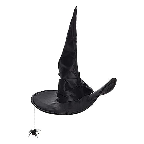 Asukohu Halloween-Hexenhut mit baumelnden Spinnen-Hexenhüten, cooler Zaubererhut, Halloween-Dekorationen, zerknitterte Zaubererhüte, Halloween-Hüte für Frauen von Asukohu