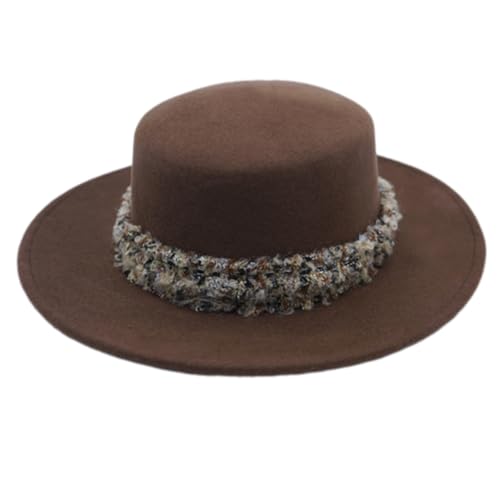 Asukohu Retros Karamellbrauner Hut, Unisex, stilvoll, dekorativer Hut, Kostüm, Karneval, für Outdoor-Aktivitäten, Retros, flache Bordüre von Asukohu