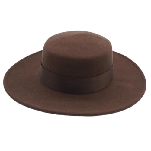 Asukohu Retros Karamellbrauner Hut, Unisex, stilvoll, dekorativer Hut, Kostüm, Karneval, für Outdoor-Aktivitäten, Retros, flache Bordüre von Asukohu